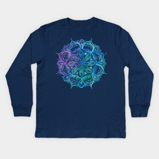 Iridescent Aqua and Purple Watercolor Mandala Kids Long Sleeve T-Shirt